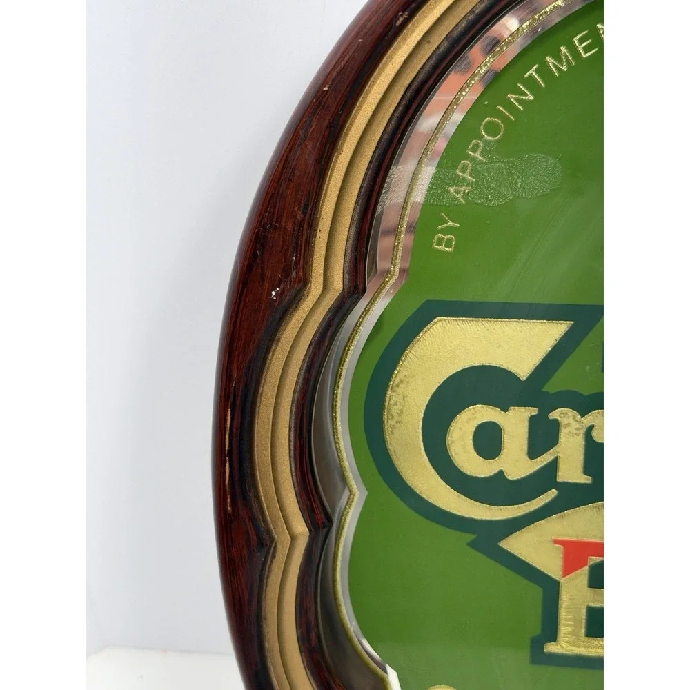 Carlsberg Beer Sign Mirror with Wood Frame Copenhagen Denmark Vintage 1990